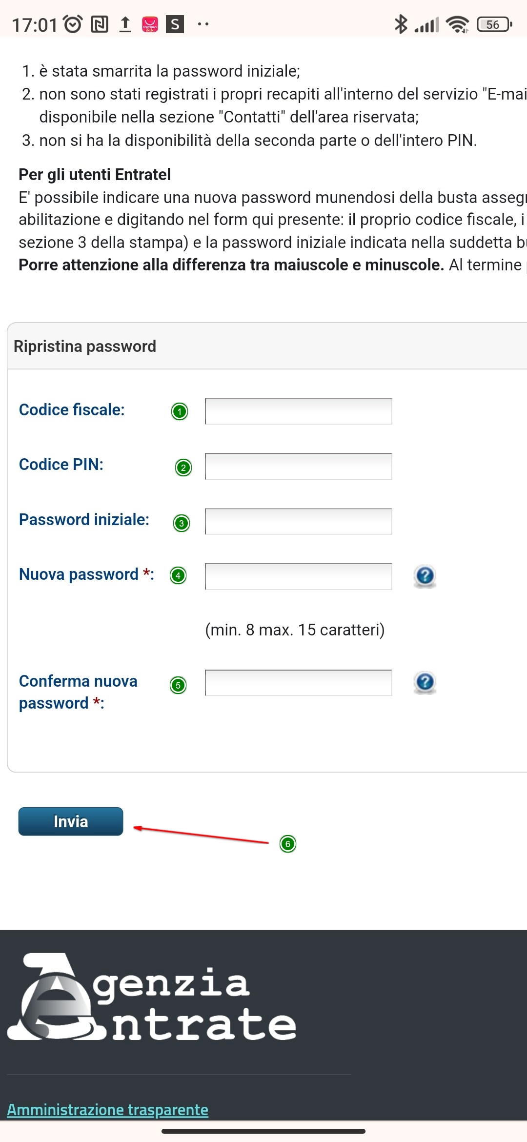 Modifica della password in uso